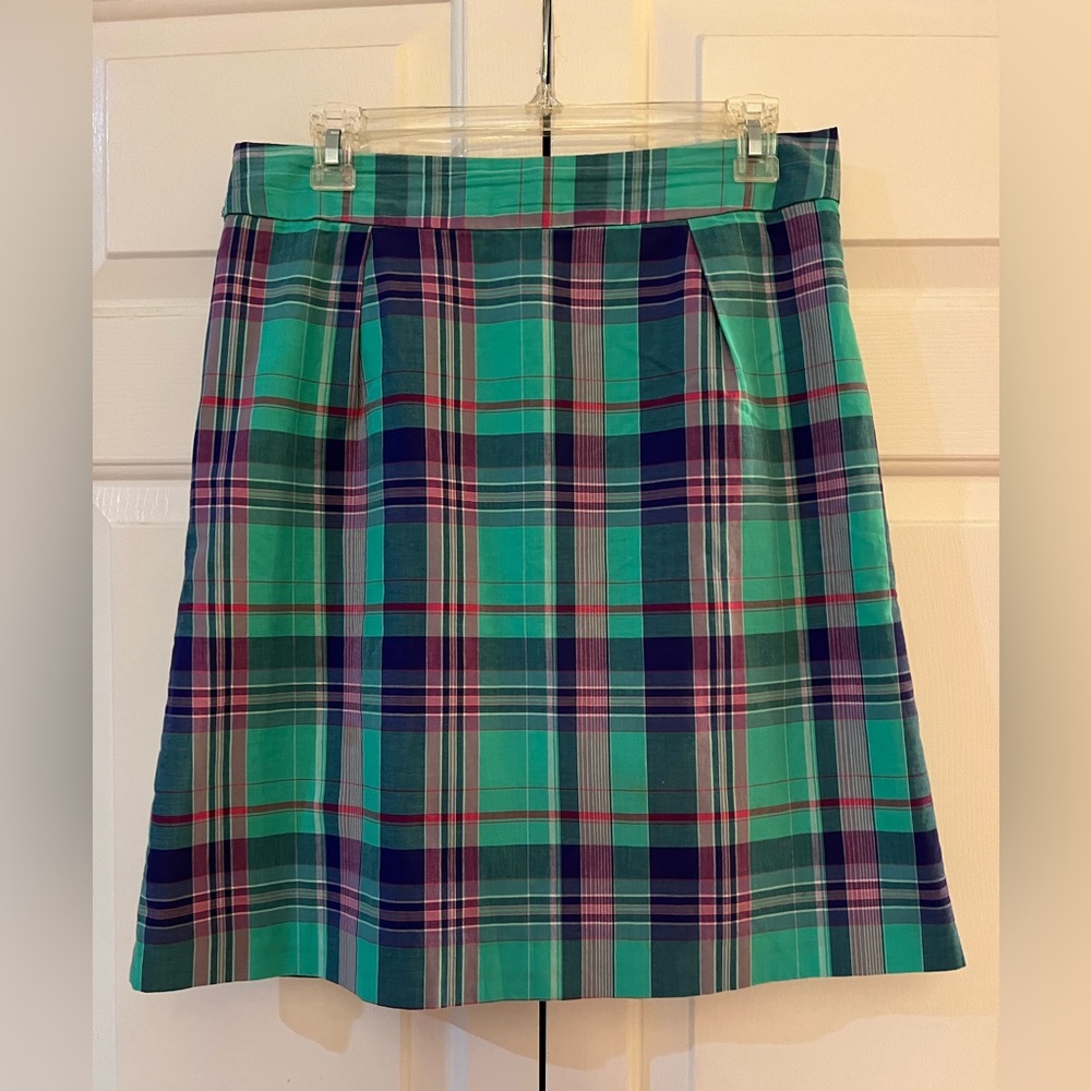 Brooks Brothers 346 Green and Blue Cotton Plaid A-Line Skirt Size 8